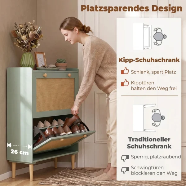 Schoenenkast Met 2 Klapvakken En Verstelbare Planken, Lichtgroen