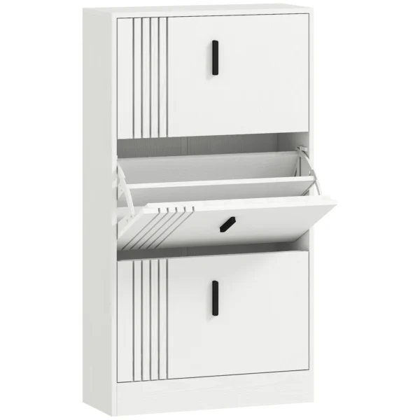 Schoenenkast Voor Maximaal 18 Paar Schoenen Met 3 Kleppen En Verstelbare Legplanken, Wit
