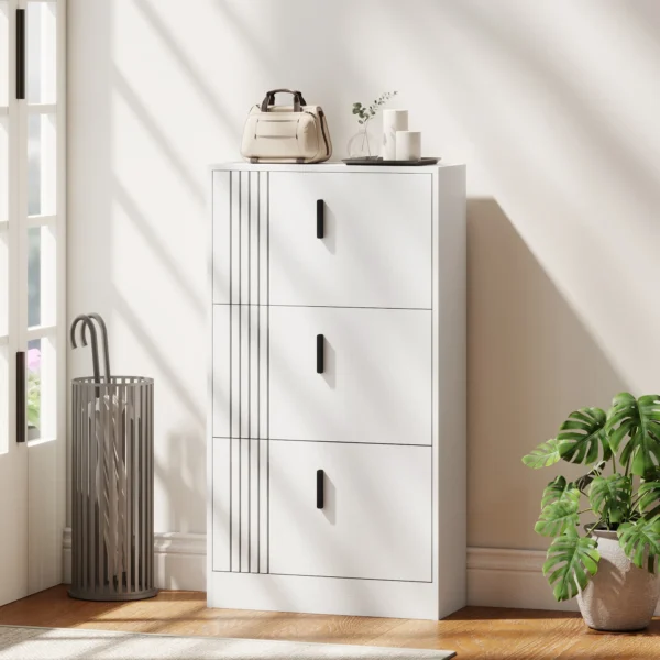 Schoenenkast Voor Maximaal 18 Paar Schoenen Met 3 Kleppen En Verstelbare Legplanken, Wit