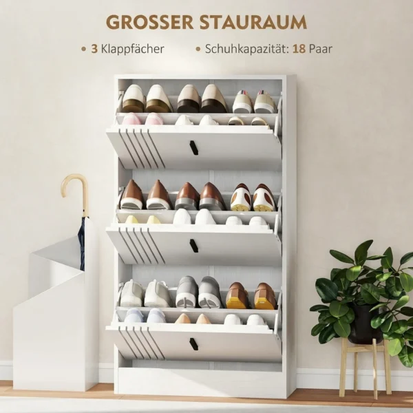 Schoenenkast Voor Maximaal 18 Paar Schoenen Met 3 Kleppen En Verstelbare Legplanken, Wit