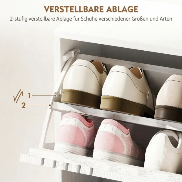 Schoenenkast Voor Maximaal 18 Paar Schoenen Met 3 Kleppen En Verstelbare Legplanken, Wit