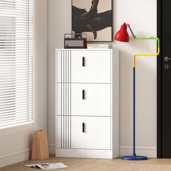Schoenenkast Voor Maximaal 18 Paar Schoenen Met 3 Kleppen En Verstelbare Legplanken, Wit