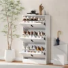 Schoenenkast Voor Maximaal 18 Paar Schoenen Met 3 Kleppen En Verstelbare Legplanken, Wit