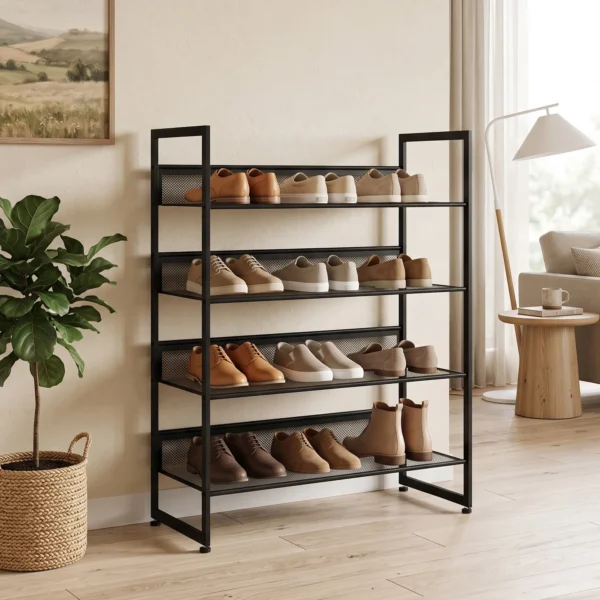 Schoenenrek Schoenenplank Schoenenstandaard, 4 Planken, 72 Cm X 30 Cm X 82,7 Cm, Zwart