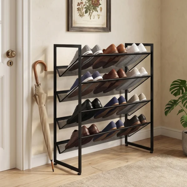 Schoenenrek Schoenenplank Schoenenstandaard, 4 Planken, 72 Cm X 30 Cm X 82,7 Cm, Zwart