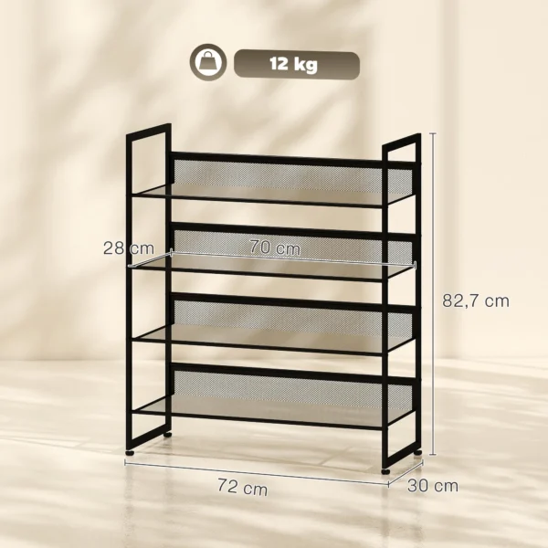 Schoenenrek Schoenenplank Schoenenstandaard, 4 Planken, 72 Cm X 30 Cm X 82,7 Cm, Zwart