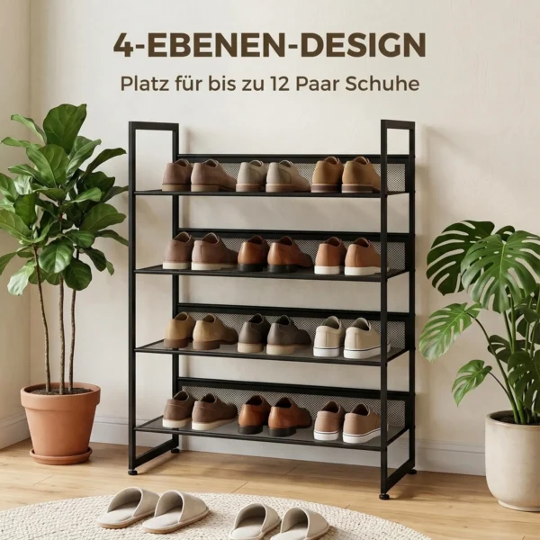 Schoenenrek Schoenenplank Schoenenstandaard, 4 Planken, 72 Cm X 30 Cm X 82,7 Cm, Zwart