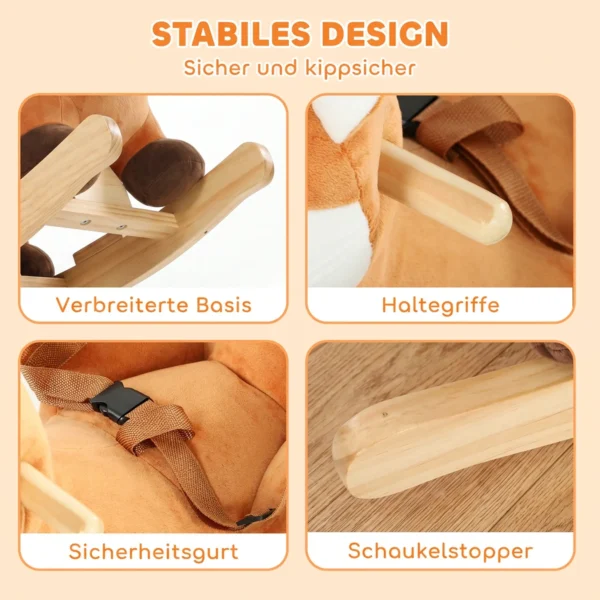 Schommelpaard In Hertontwerp, Stabiel Pluche Schommelpaard Met Diergeluiden, Veiligheidsgordel En Schommelstop