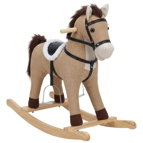 Schommelpaard Met Geluid En Veiligheidsgrepen, Rijdend Paard Met Houten Frame Voor Peuters Van 12 36 Maanden, Donkerbruin