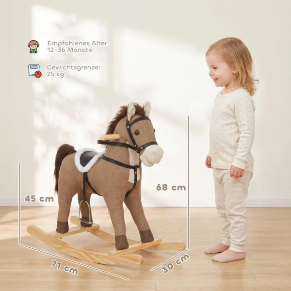 Schommelpaard Met Geluid En Veiligheidsgrepen, Rijdend Paard Met Houten Frame Voor Peuters Van 12 36 Maanden, Donkerbruin