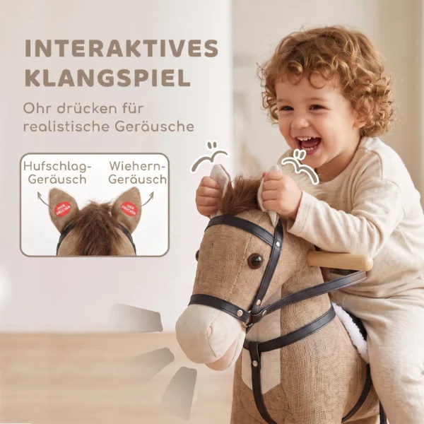 Schommelpaard Met Geluid En Veiligheidsgrepen, Rijdend Paard Met Houten Frame Voor Peuters Van 12 36 Maanden, Donkerbruin