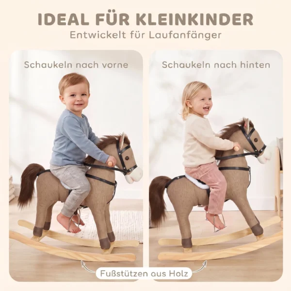 Schommelpaard Met Geluid En Veiligheidsgrepen, Rijdend Paard Met Houten Frame Voor Peuters Van 12 36 Maanden, Donkerbruin