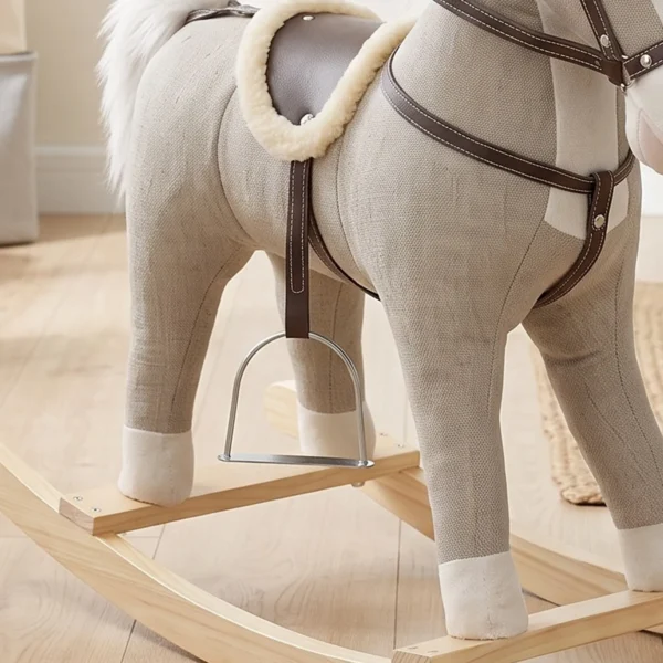 Schommelpaard Met Geluid En Veiligheidsgrepen, Rijdend Paard Met Houten Frame Voor Peuters Van 12 36 Maanden, Grijs