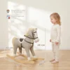 Schommelpaard Met Geluid En Veiligheidsgrepen, Rijdend Paard Met Houten Frame Voor Peuters Van 12 36 Maanden, Grijs
