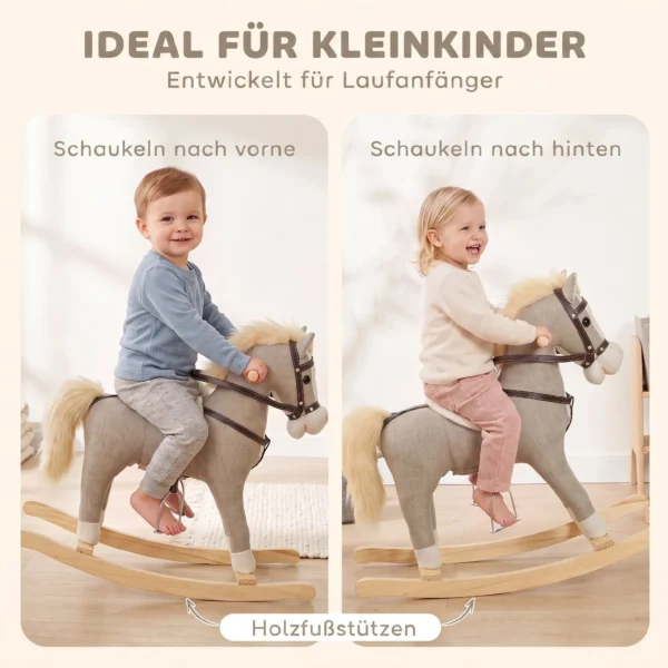 Schommelpaard Met Geluid En Veiligheidsgrepen, Rijdend Paard Met Houten Frame Voor Peuters Van 12 36 Maanden, Grijs