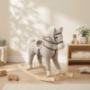Schommelpaard Met Geluid En Veiligheidsgrepen, Rijdend Paard Met Houten Frame Voor Peuters Van 12 36 Maanden, Grijs