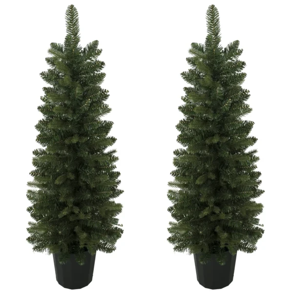 Set Van 2 Kunstmatige Kerstbomen, 120 Cm, Spar Voor De Entree Met 170 Takpunten, Plantenpot basis, Groen