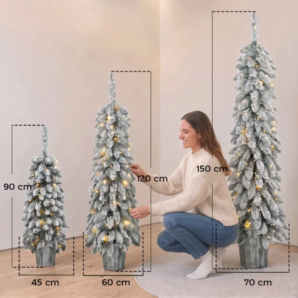 Set Van 3 Besneeuwde Kunstmatige Kerstbomen, Vooraf Verlicht Met PVC takpunten En Warm Witte LED lampjes