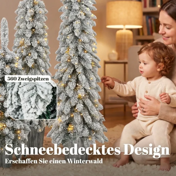 Set Van 3 Besneeuwde Kunstmatige Kerstbomen, Vooraf Verlicht Met PVC takpunten En Warm Witte LED lampjes