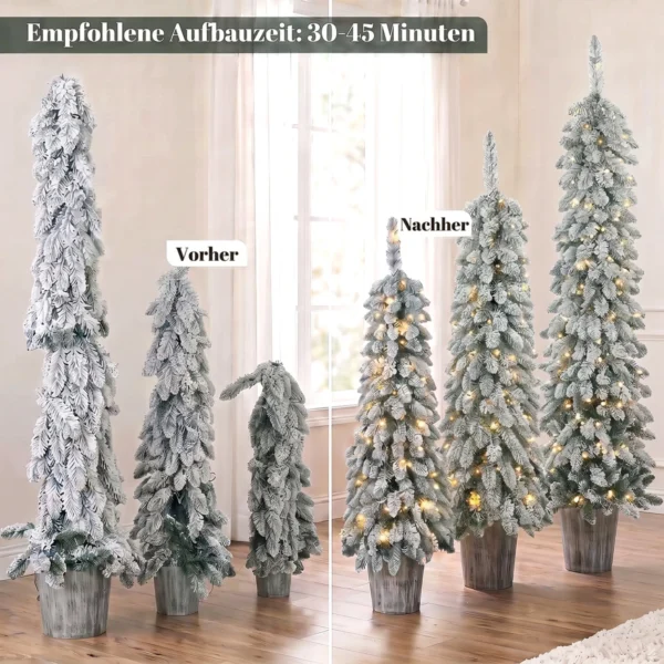 Set Van 3 Besneeuwde Kunstmatige Kerstbomen, Vooraf Verlicht Met PVC takpunten En Warm Witte LED lampjes