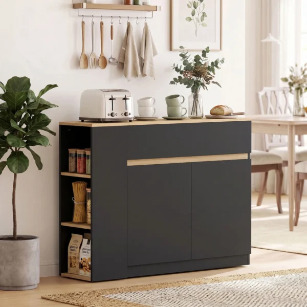 Sideboard, Buffet, Groot Kastvak, 3 laags Rek, Lade, Zwart, 110 X 29,5 X 82cm