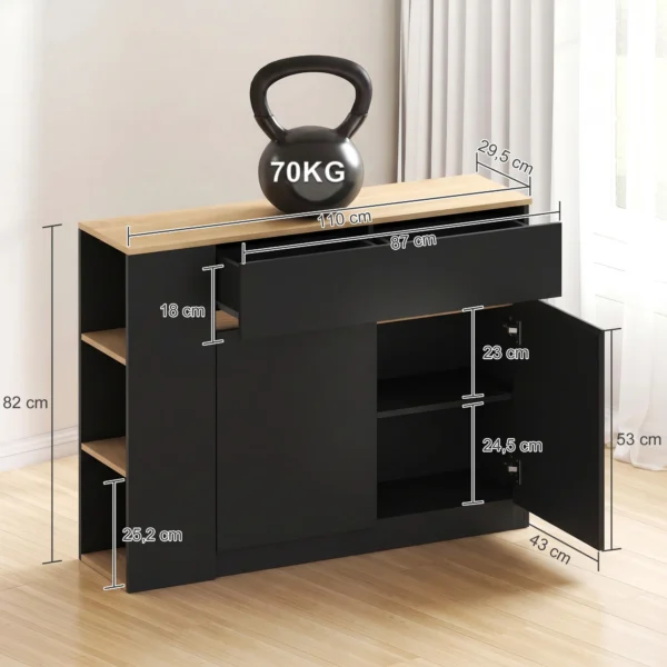 Sideboard, Buffet, Groot Kastvak, 3 laags Rek, Lade, Zwart, 110 X 29,5 X 82cm