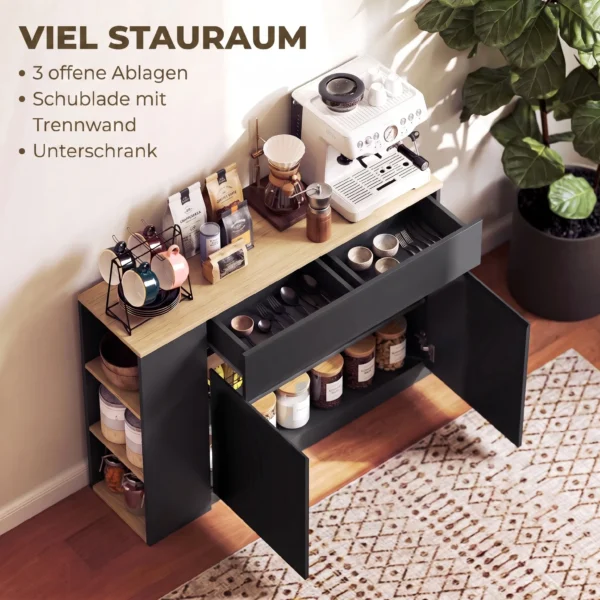 Sideboard, Buffet, Groot Kastvak, 3 laags Rek, Lade, Zwart, 110 X 29,5 X 82cm