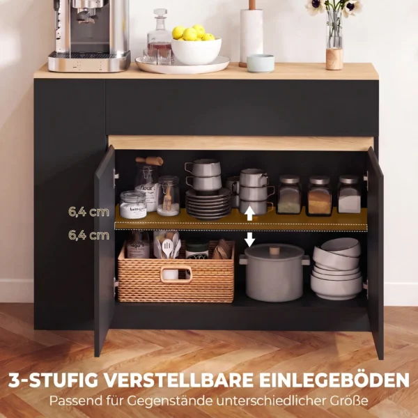 Sideboard, Buffet, Groot Kastvak, 3 laags Rek, Lade, Zwart, 110 X 29,5 X 82cm