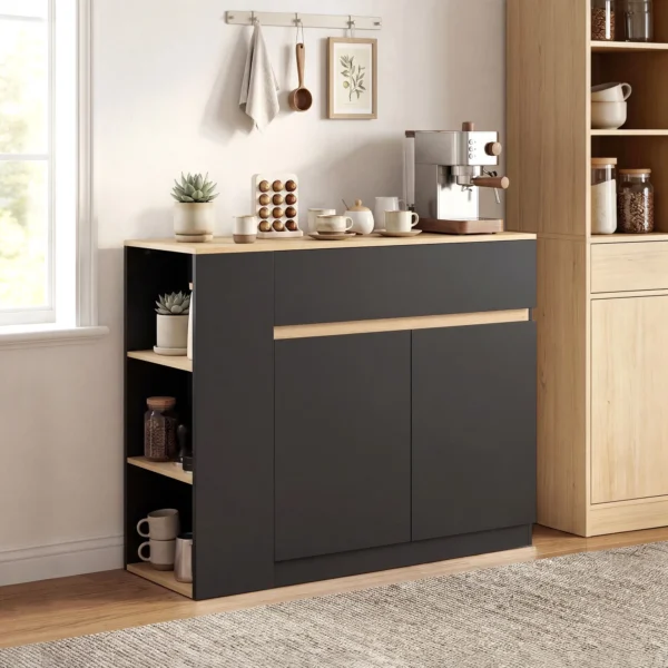 Sideboard, Buffet, Groot Kastvak, 3 laags Rek, Lade, Zwart, 110 X 29,5 X 82cm