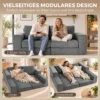 Slaapbank 4 in 1 Slaapfunctie Uitschuifbaar Klapbank Kussens 2 Zitter Grijs