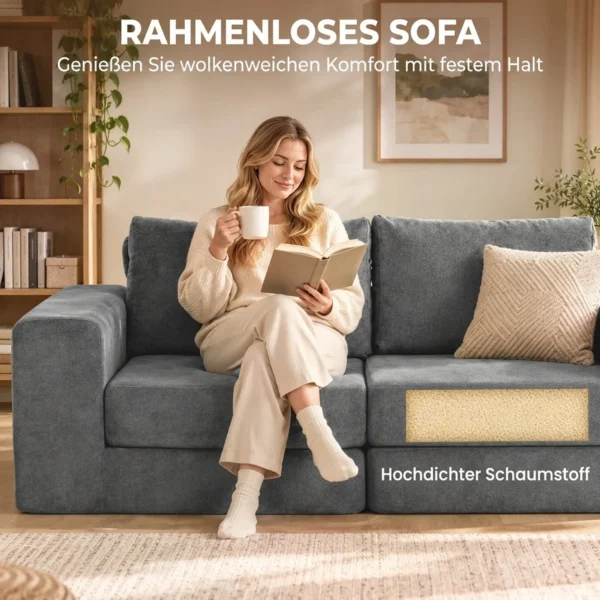 Slaapbank 4 in 1 Slaapfunctie Uitschuifbaar Klapbank Kussens 2 Zitter Grijs