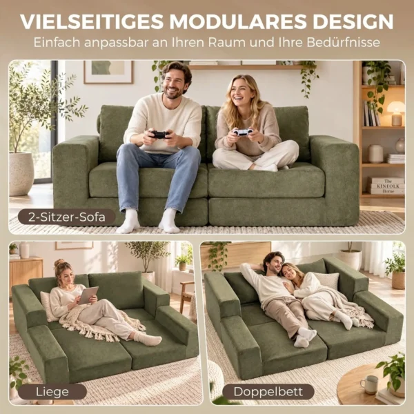 Slaapbank 4 in 1 Uitschuifbare Slaapfunctie Klapbank Kussens 2 zits Groen