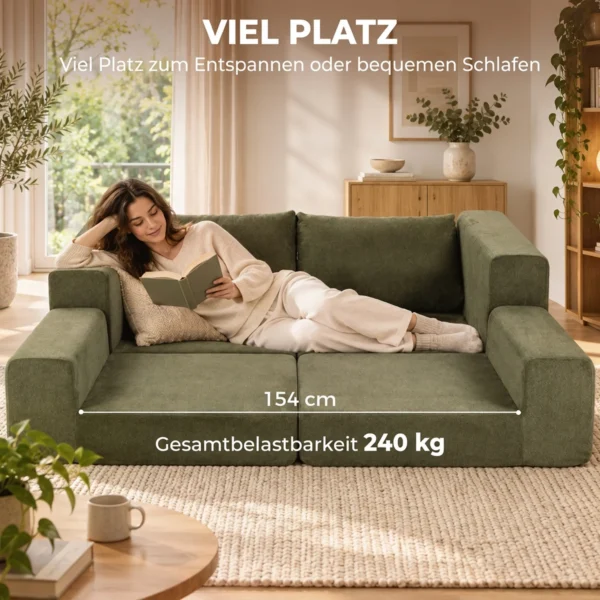 Slaapbank 4 in 1 Uitschuifbare Slaapfunctie Klapbank Kussens 2 zits Groen