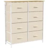 Slaapkamerkast Met 8 Stoffen Lades, Stalen Stutten, Houten Oppervlak, 4 Opbergtassen, 2 Haken, Beige