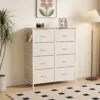 Slaapkamerkast Met 8 Stoffen Lades, Stalen Stutten, Houten Oppervlak, 4 Opbergtassen, 2 Haken, Beige