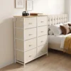 Slaapkamerkast Met 8 Stoffen Lades, Stalen Stutten, Houten Oppervlak, 4 Opbergtassen, 2 Haken, Beige