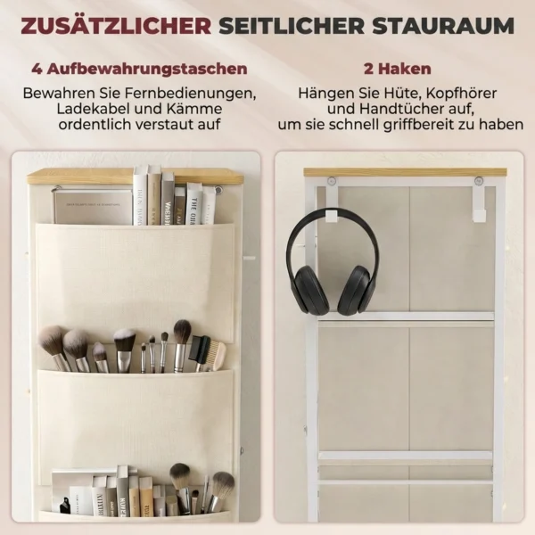 Slaapkamerkast Met 8 Stoffen Lades, Stalen Stutten, Houten Oppervlak, 4 Opbergtassen, 2 Haken, Beige