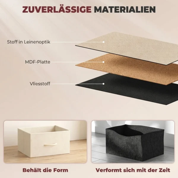 Slaapkamerkast Met 8 Stoffen Lades, Stalen Stutten, Houten Oppervlak, 4 Opbergtassen, 2 Haken, Beige