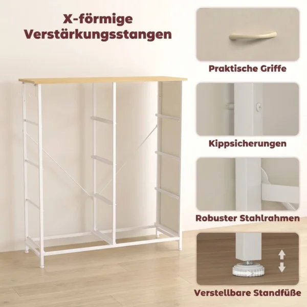 Slaapkamerkast Met 8 Stoffen Lades, Stalen Stutten, Houten Oppervlak, 4 Opbergtassen, 2 Haken, Beige