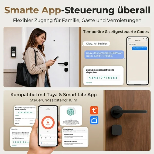 Slimmere Deurcilinder, 5 in 1 Met Vingerafdruk, Code, App, NFC Kaart & Sleutel, Gedeelde Toegang, Bluetooth Cilinder