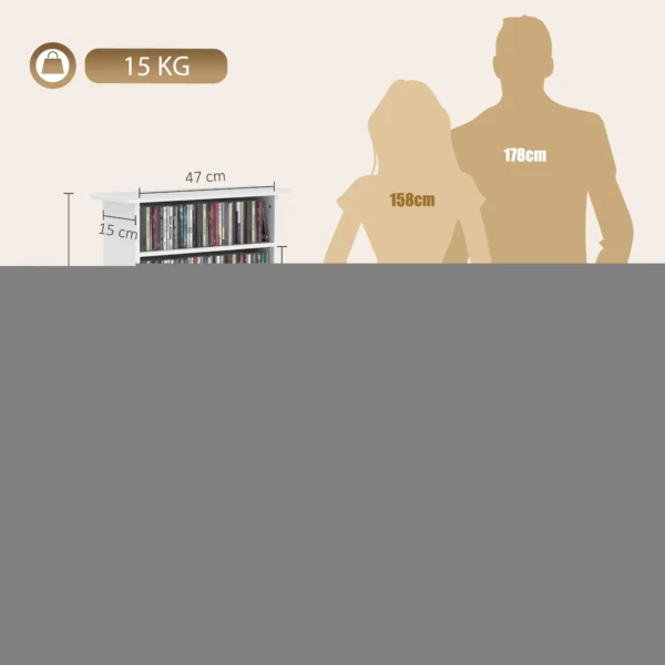Smalle Mediakast, 8 Niveaus, 6 Verstelbare Planken, 8 Vakken, Voor 360 CDs, Wit