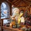Sneeuwman Figuur 43 Cm Gemaakt Van MGO Met LED lantaarn En Timer, Voor Entree & Deuropening