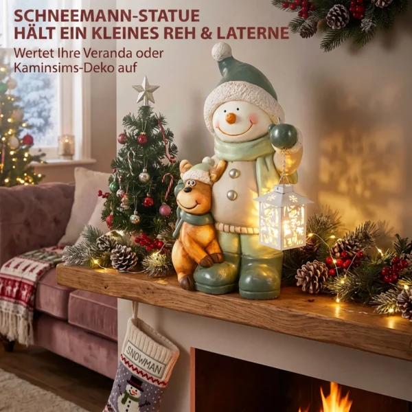 Sneeuwman Figuur 43 Cm Gemaakt Van MGO Met LED lantaarn En Timer, Voor Entree & Deuropening