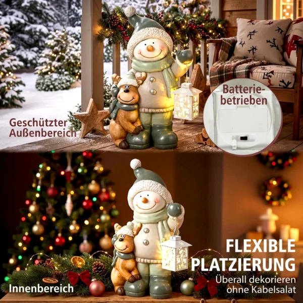 Sneeuwman Figuur 43 Cm Gemaakt Van MGO Met LED lantaarn En Timer, Voor Entree & Deuropening