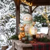 Sneeuwman Figuur 43 Cm Gemaakt Van MGO Met LED lantaarn En Timer, Voor Entree & Deuropening
