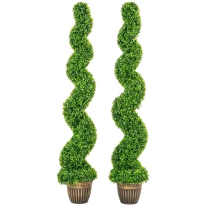 Spiraalvormige Buxus, Set Van 2 Kunstplanten, Met Pot, 150 Cm Hoogte, Groen
