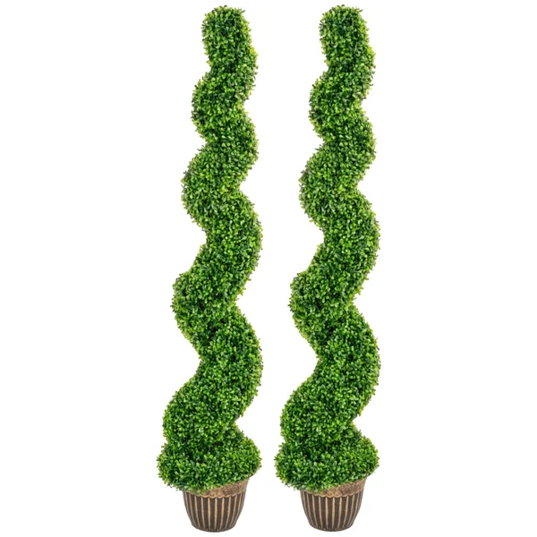 Spiraalvormige Buxus, Set Van 2 Kunstplanten, Met Pot, 150 Cm Hoogte, Groen