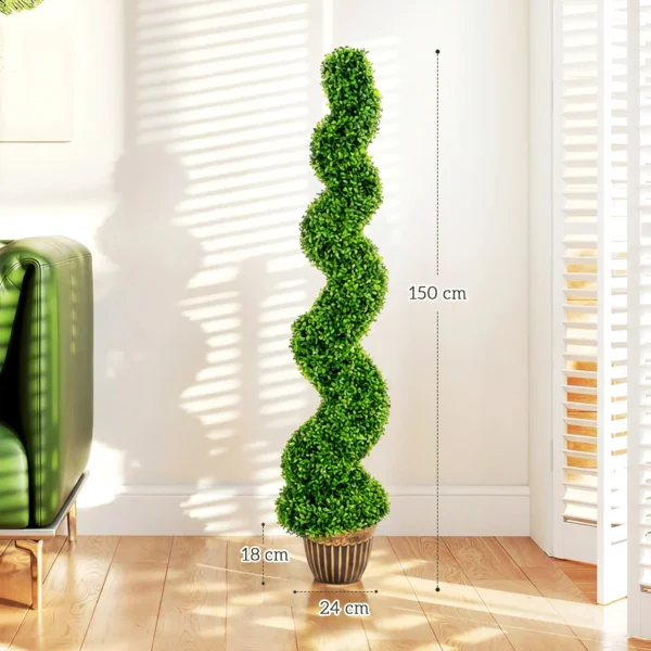 Spiraalvormige Buxus, Set Van 2 Kunstplanten, Met Pot, 150 Cm Hoogte, Groen