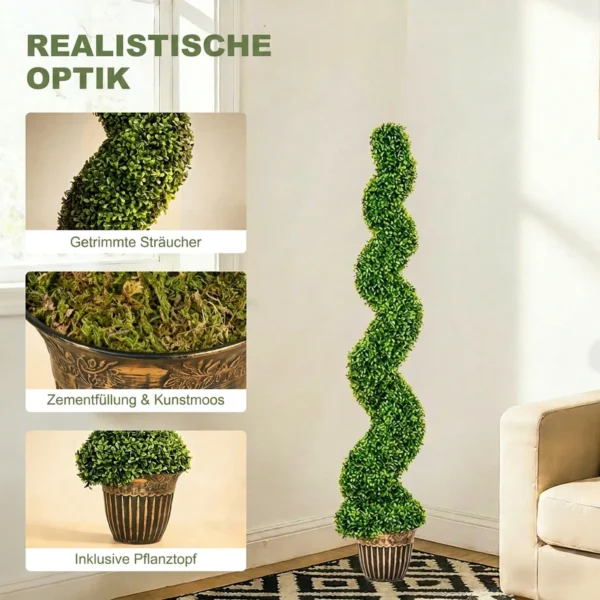 Spiraalvormige Buxus, Set Van 2 Kunstplanten, Met Pot, 150 Cm Hoogte, Groen
