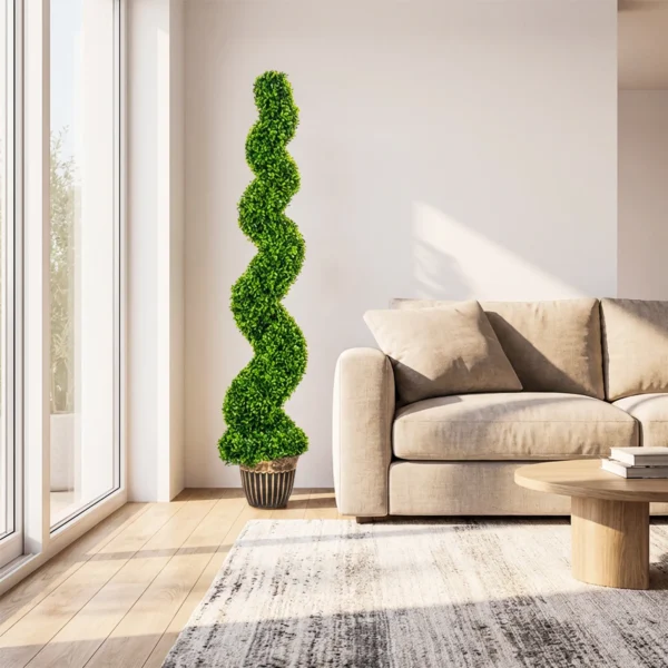 Spiraalvormige Buxus, Set Van 2 Kunstplanten, Met Pot, 150 Cm Hoogte, Groen